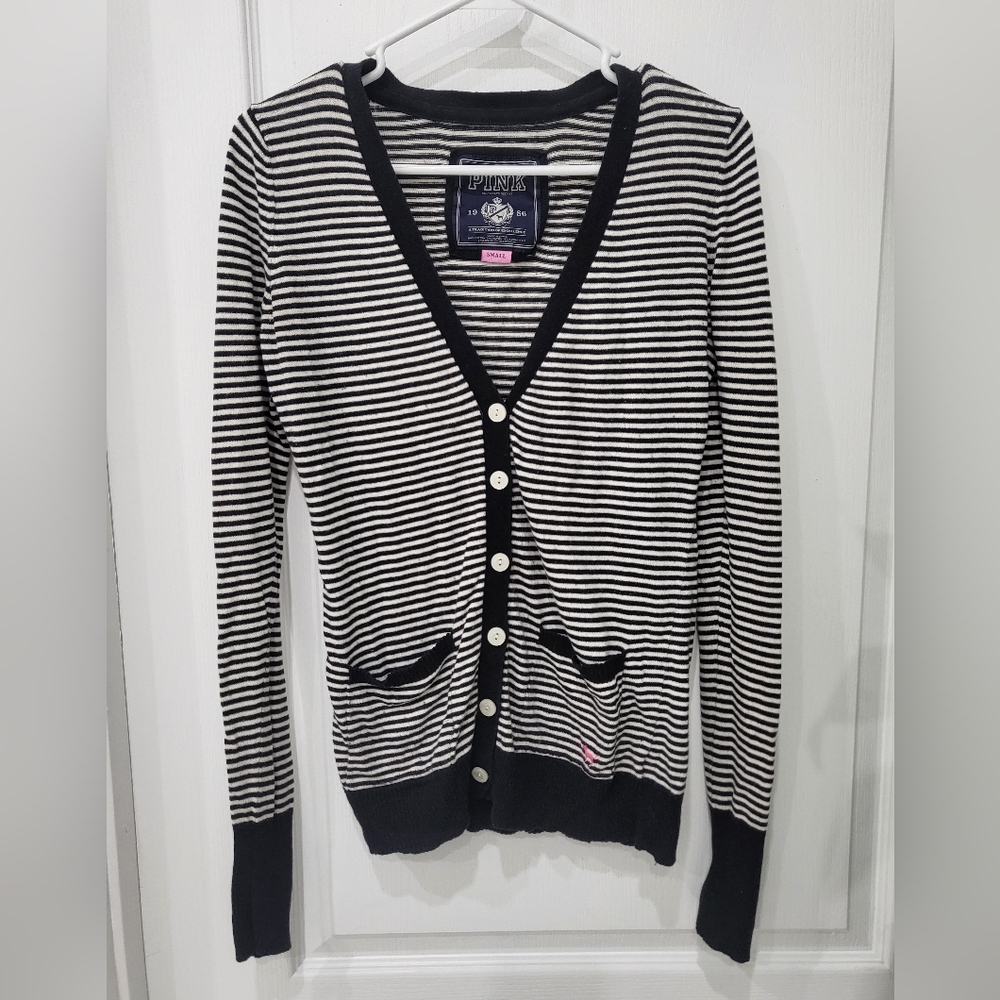 PINK Victoria's Secret Black and White Striped Cardigan Y2K